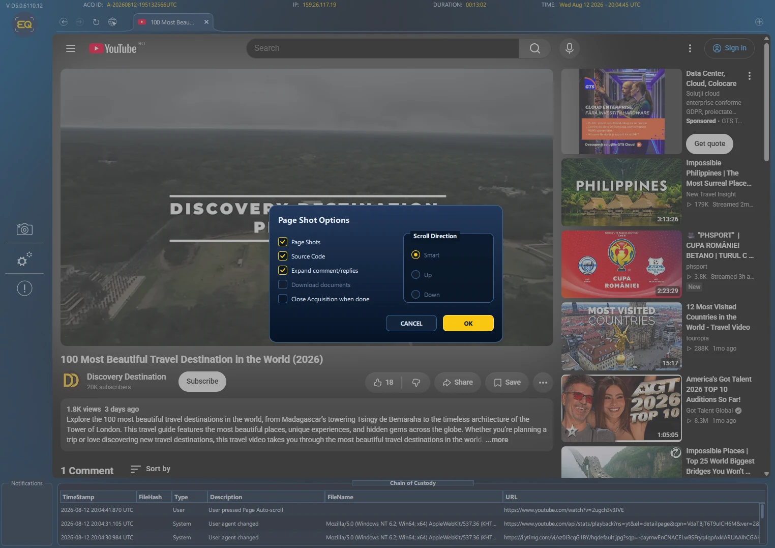 Eviquire demonstration showing social-media comment and reply expansion.